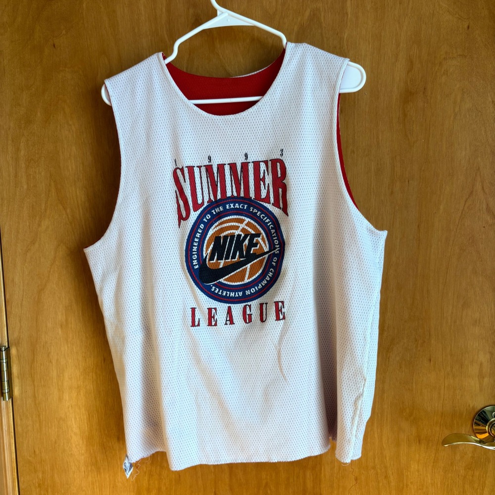 1993 Nike Summer League Basketball Jersey White Red Reversible Men's Size L 90s